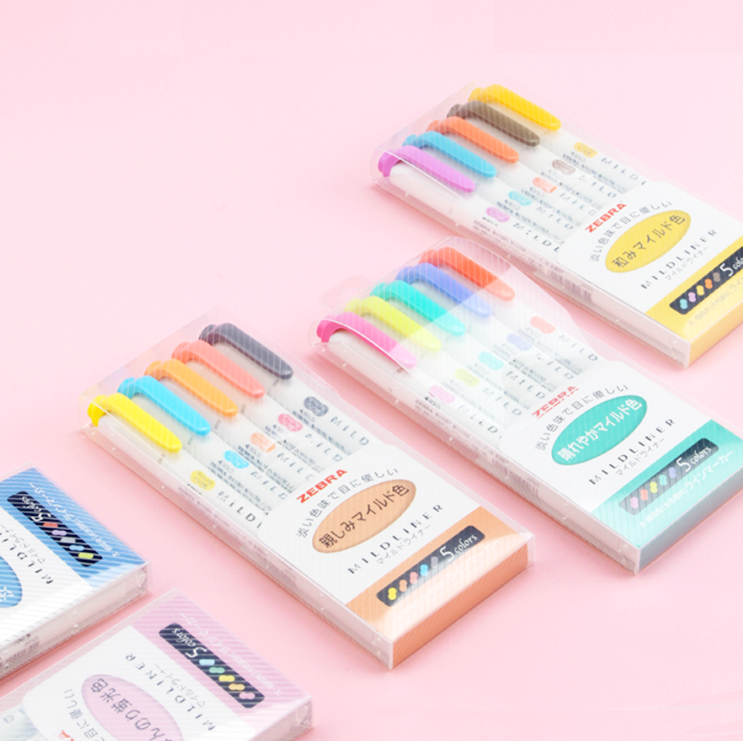 Zebra Mildliner Double Sided Highlighters - 5 Fine Color Set (NEW)