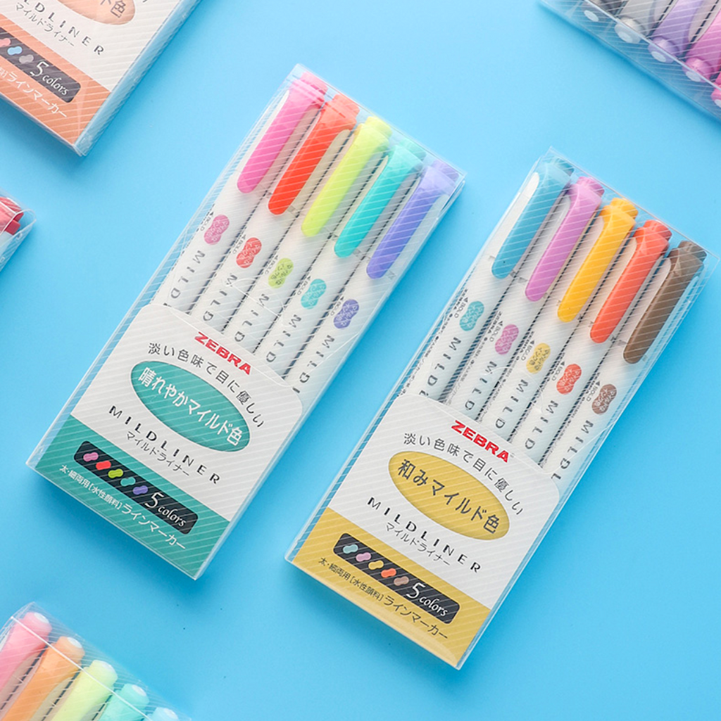 Zebra Mildliner Double Sided Highlighters - 5 Fine Color Set (NEW)