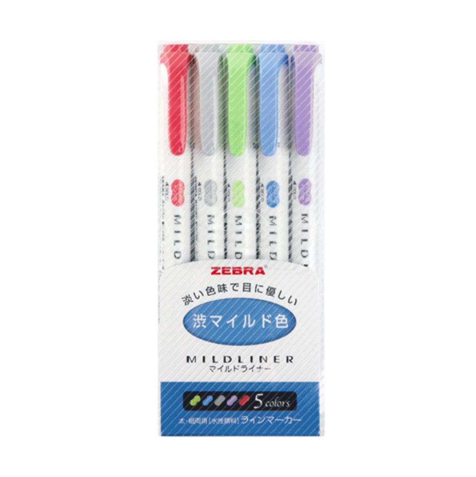 Zebra Mildliner Double Sided Highlighters - 5 Cool Color Set