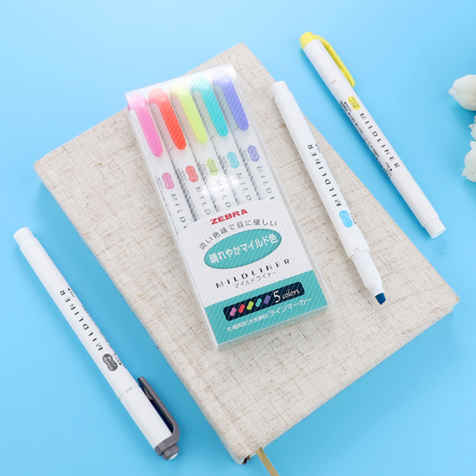 Zebra Mildliner Double Sided Highlighters - 5 Fine Color Set (NEW)