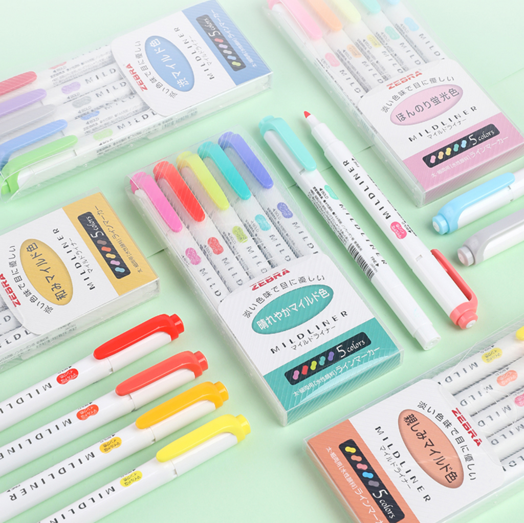 Zebra Mildliner Double Sided Highlighters - 5 Fine Color Set (NEW)