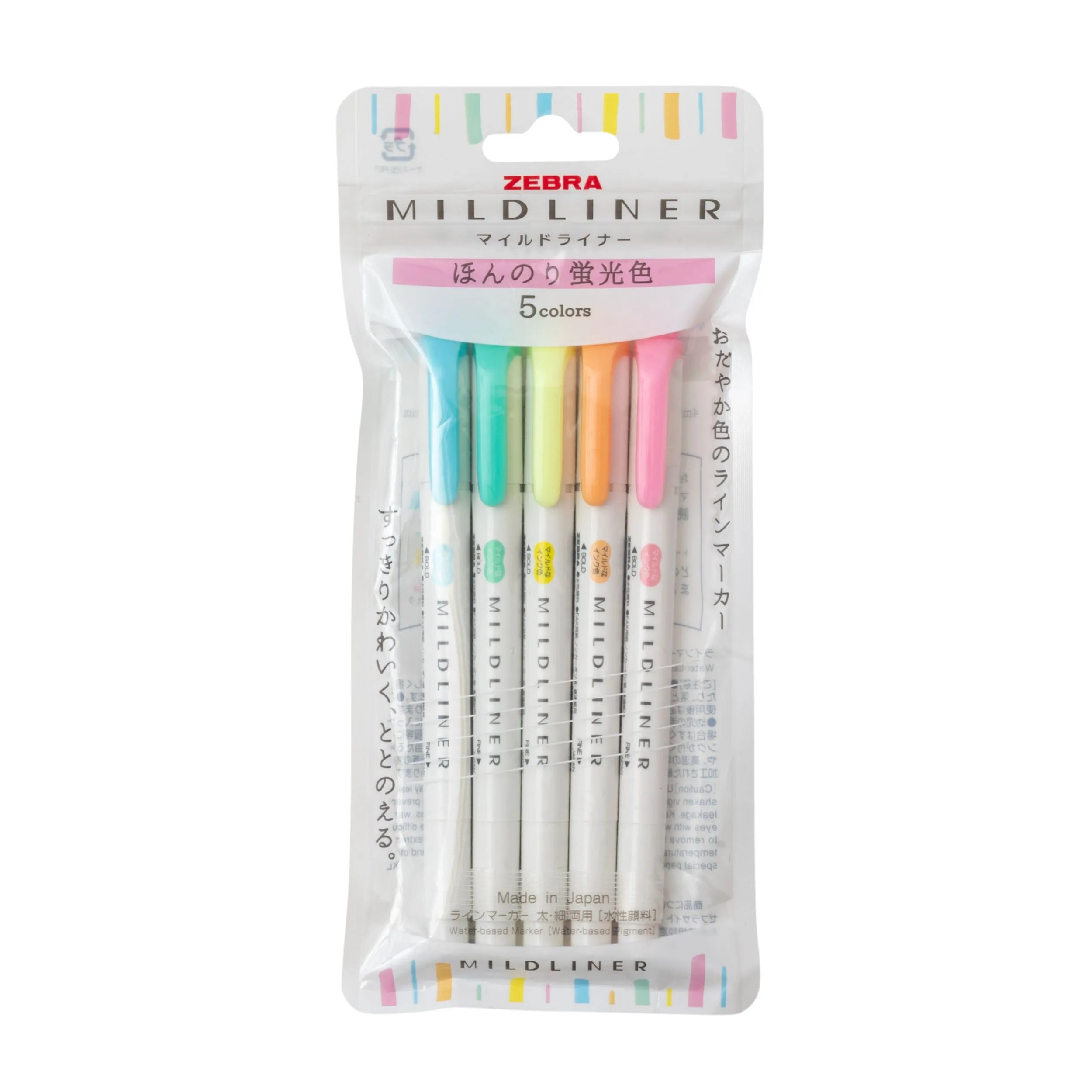 Zebra Mildliner - Slightly Fluorescent - 5 x Double Sided Highlighter Set