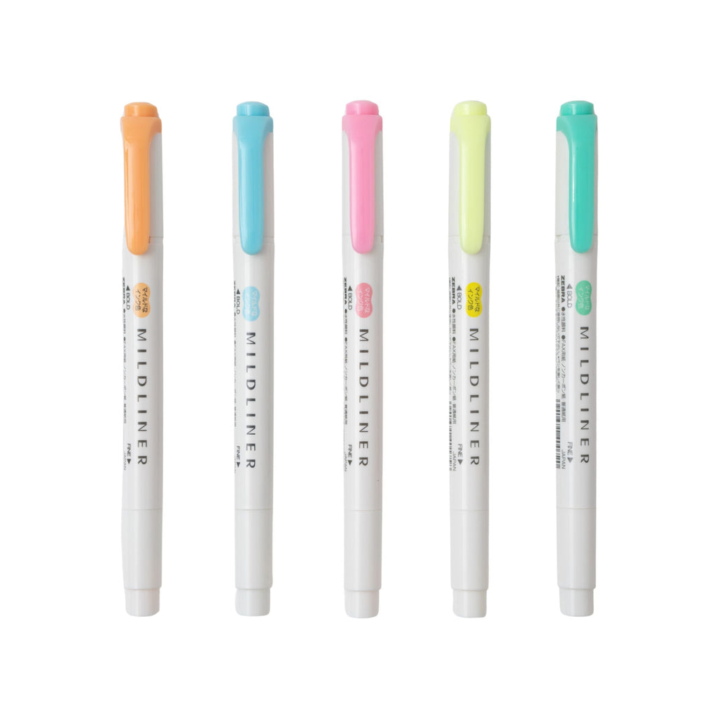 Zebra Mildliner - Slightly Fluorescent - 5 x Double Sided Highlighter Set