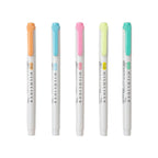 Zebra Mildliner - Slightly Fluorescent - 5 x Double Sided Highlighter Set