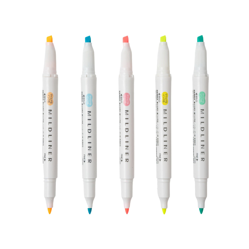 Zebra Mildliner - Slightly Fluorescent - 5 x Double Sided Highlighter Set