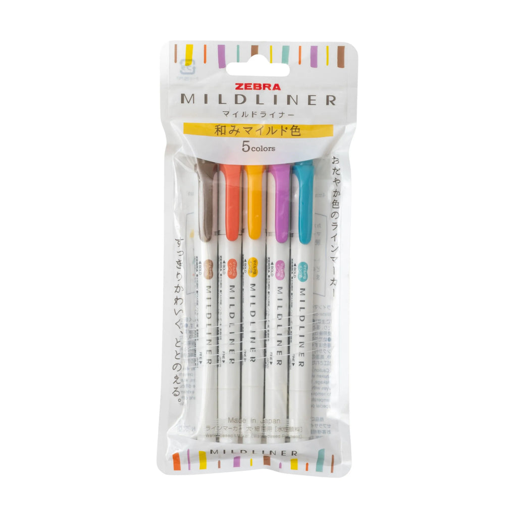 Zebra Mildliner - Warm - 5 x Double Sided Highlighter Set