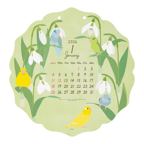 Birds and Seasonal Plants Die-Cut Wall Calendar 2026 / MIDORI