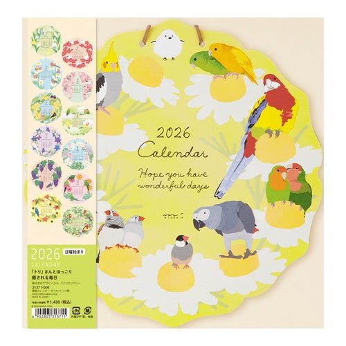 Birds and Seasonal Plants Die-Cut Wall Calendar 2026 / MIDORI