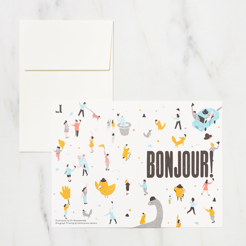 "Bonjour" Yo Hosoyamada Risograph Card / Letterpress Letters