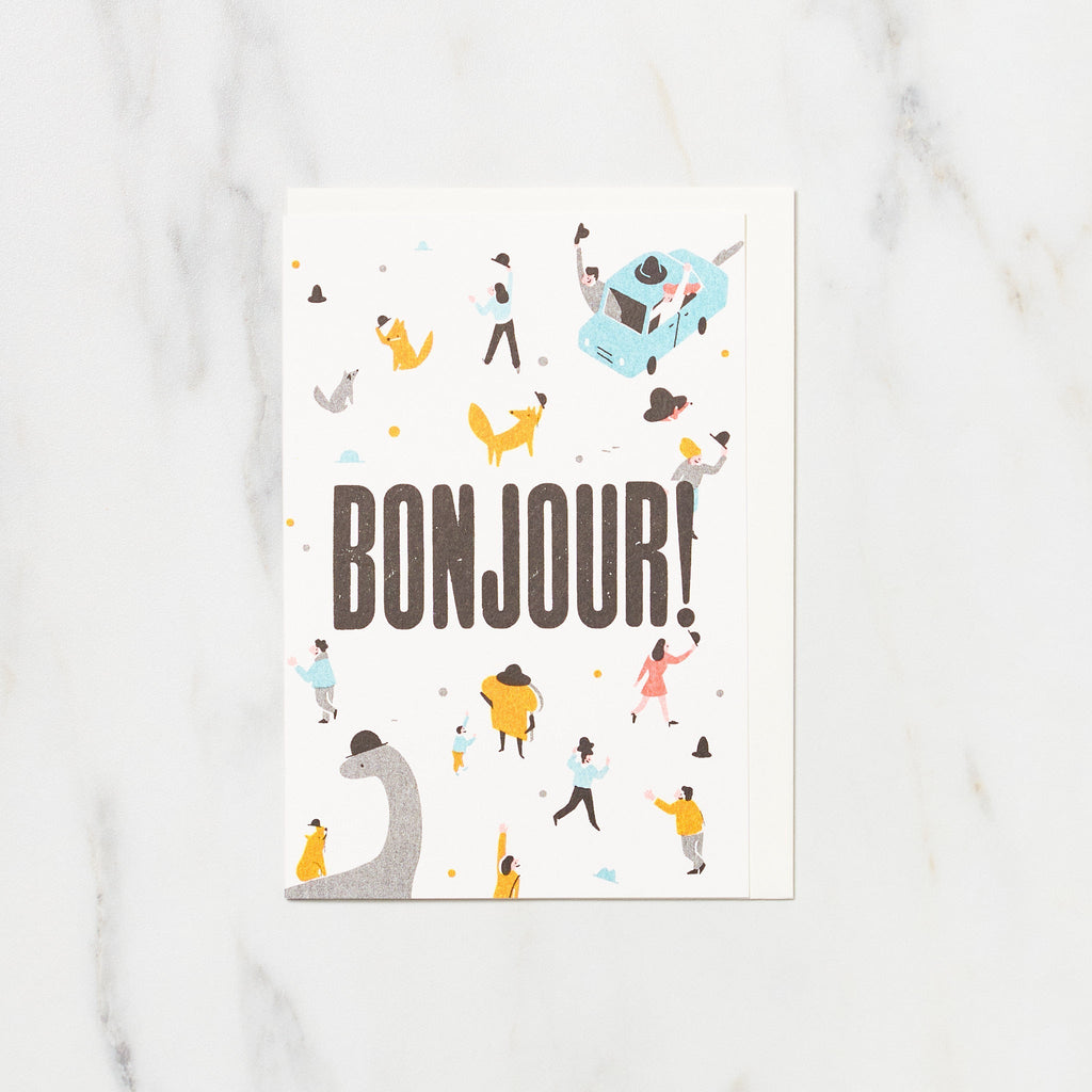 "Bonjour" Yo Hosoyamada Risograph Card / Letterpress Letters