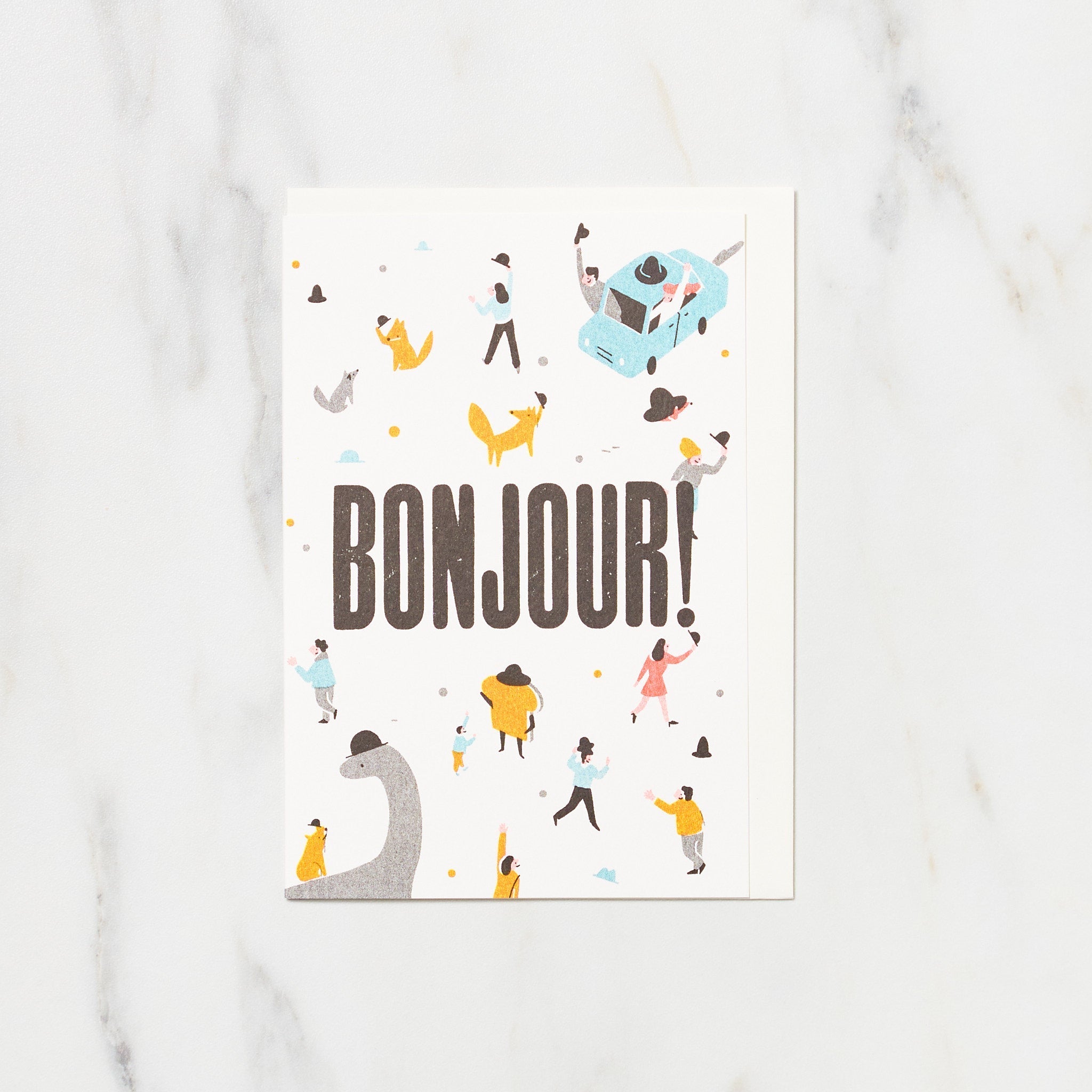 "Bonjour" Yo Hosoyamada Risograph Card / Letterpress Letters