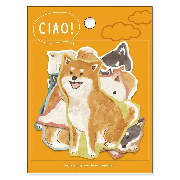 MIND WAVE Ciao sticker sheet with a painted shiba inu portrait