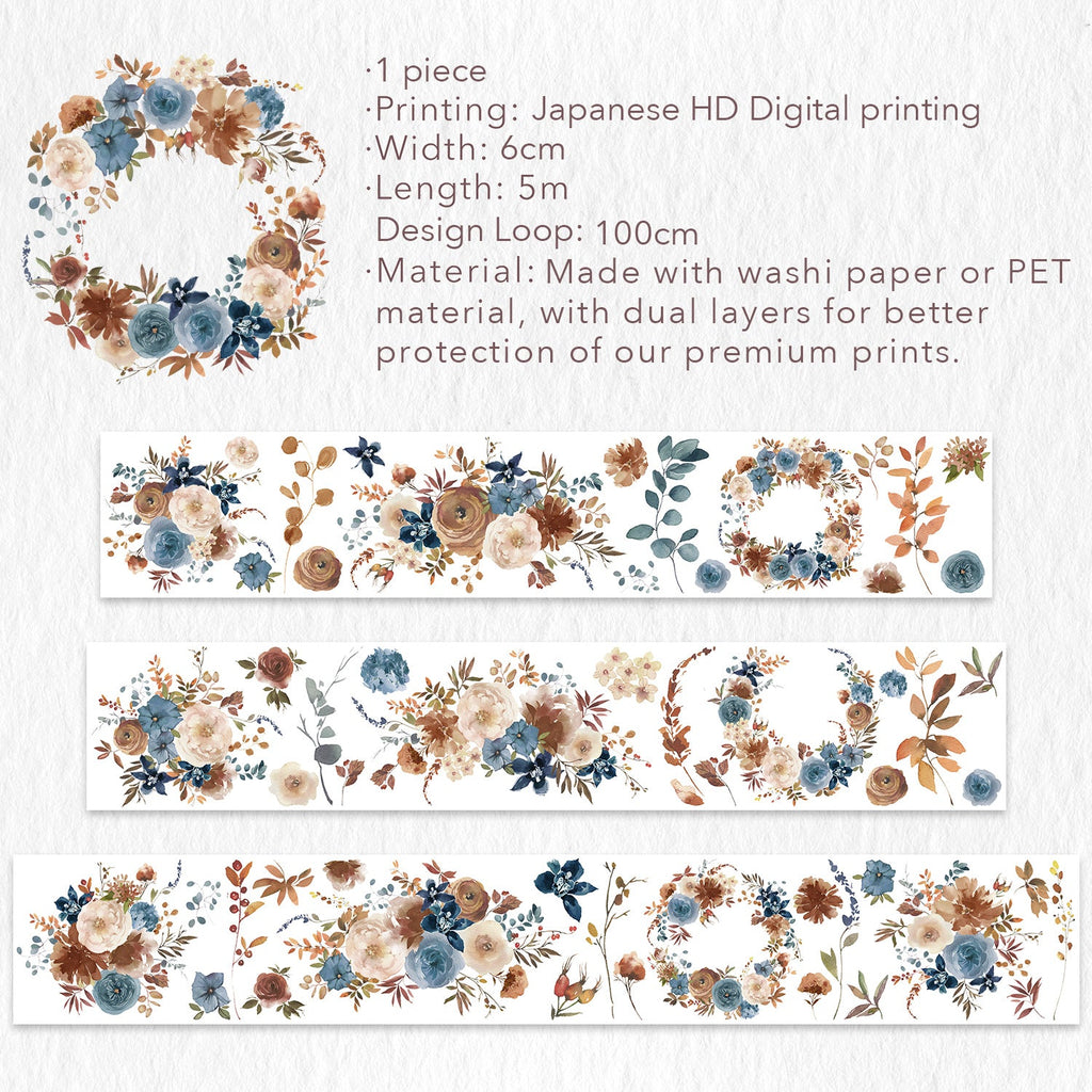 Dusty Blue & Cinnamon Wide Washi/PET Tape