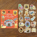 BGM Meow Atelier foil flake sticker pack, cats running a tiny art studio, with paint tubes, canvases and brushes