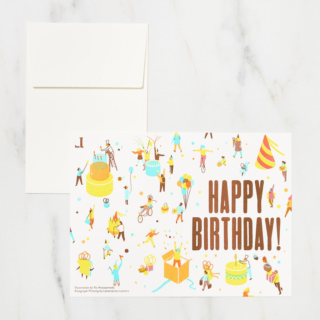 "Happy Birthday" Yo Hosoyamada Risograph Card / Letterpress Letters