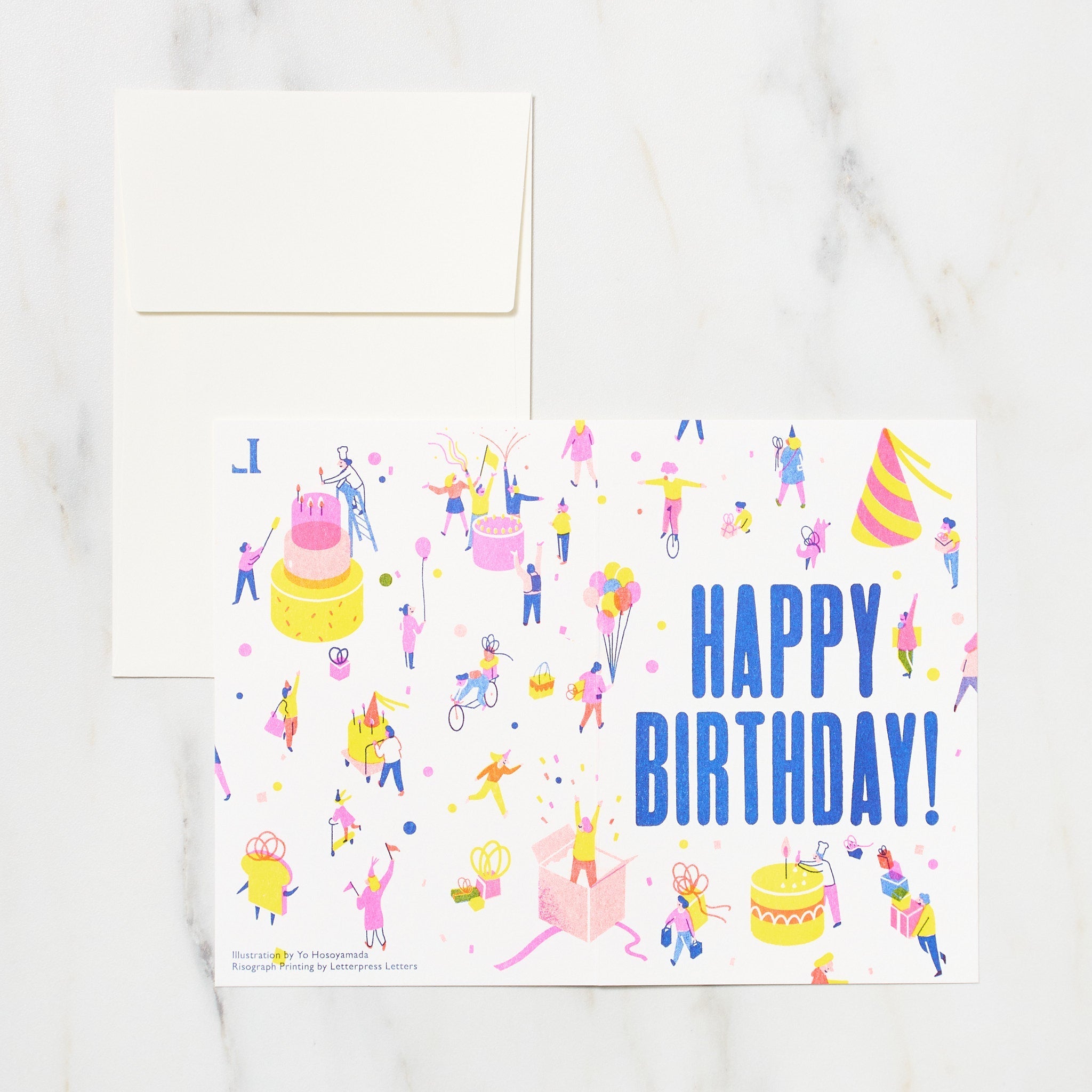 "Happy Birthday" Yo Hosoyamada Risograph Card / Letterpress Letters