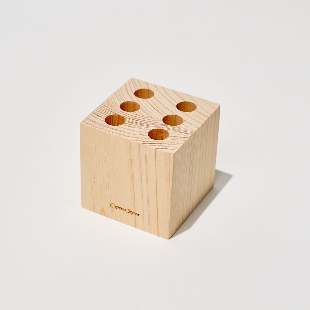 Hinoki Wood Cube Pen Stand / Cypress Japan