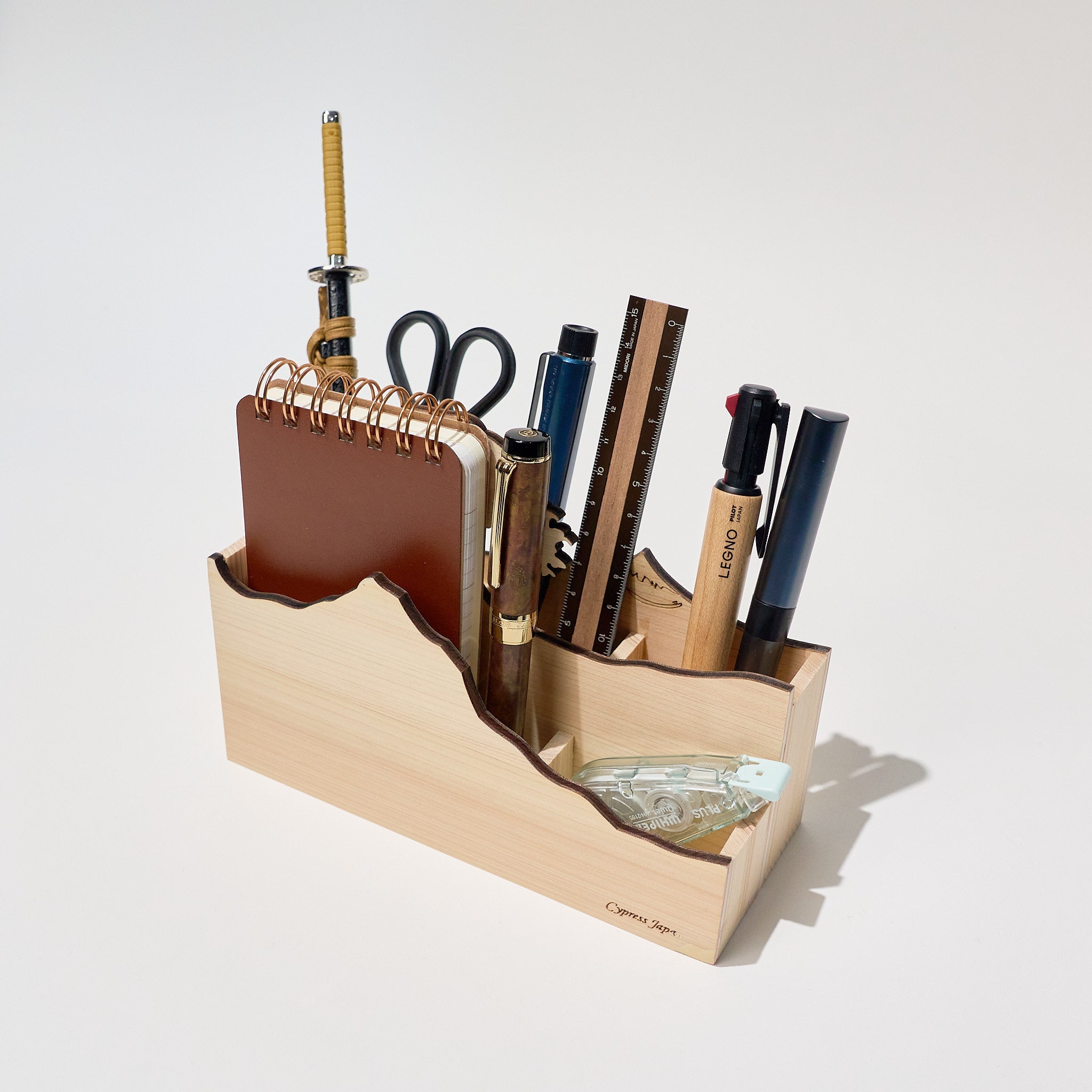 Hinoki Wood Multi-Stand Desktop Organizer / Cypress Japan