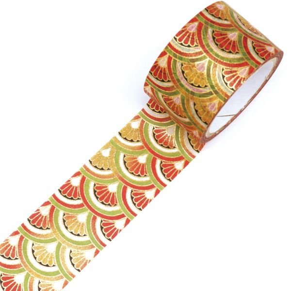 Kimono Beauty Chrysanthemum Seigaiha Foil Masking Tape / Kamiiso