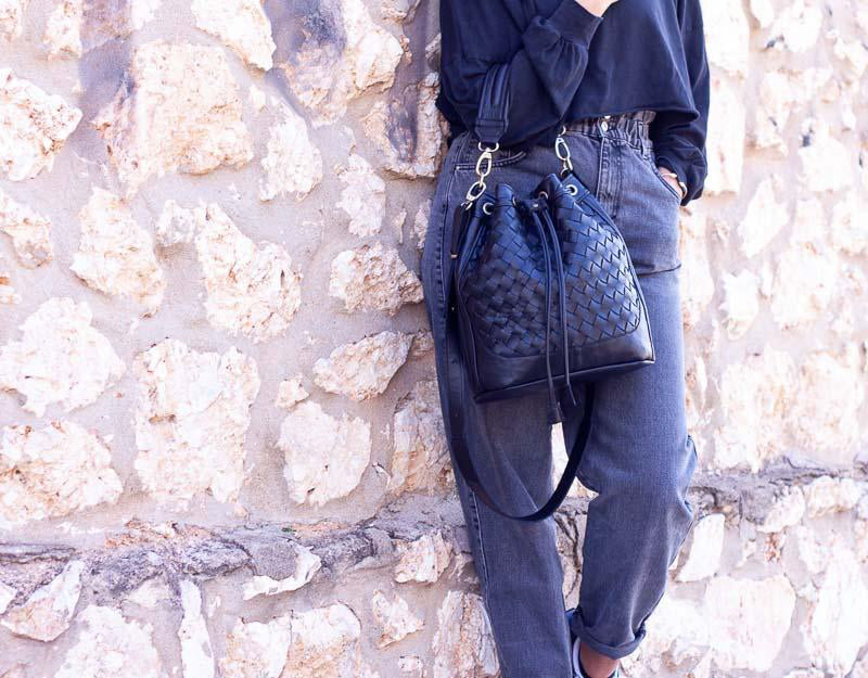 milloo Danae Bucket Bag Black Handwoven