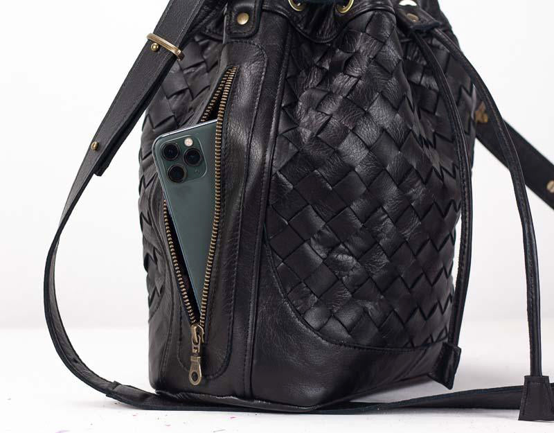 milloo Danae Bucket Bag Black Handwoven