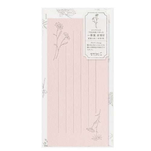 One-Stroke Note with Envelope Flower Letter Set / MIDORI