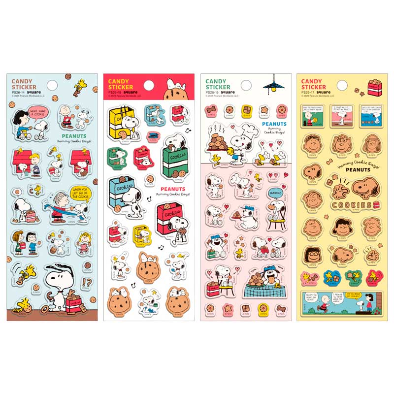 SQUARE Snoopy candy sticker sheets in four colourways, Yummy Cookie Days series