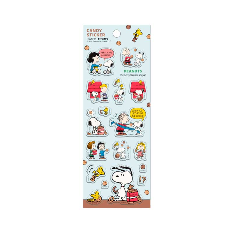 Light blue Snoopy candy sticker sheet PS26-14 with cookie and cocoa artwork