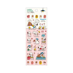 Close-up of the light blue Snoopy candy sticker sheet showing individual die-cut seals
