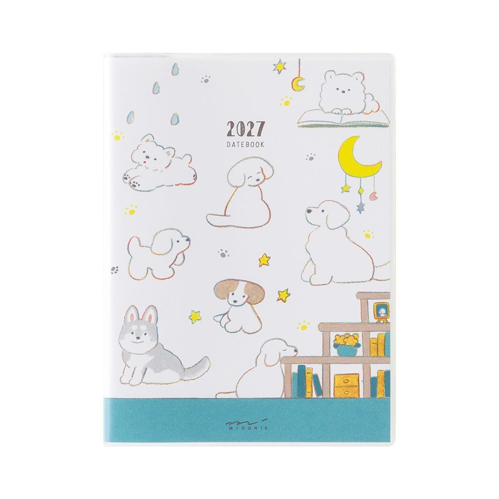 MIDORI Pocket Diary 2027 A6 dog cover planner with 2027 datebook printed on the front