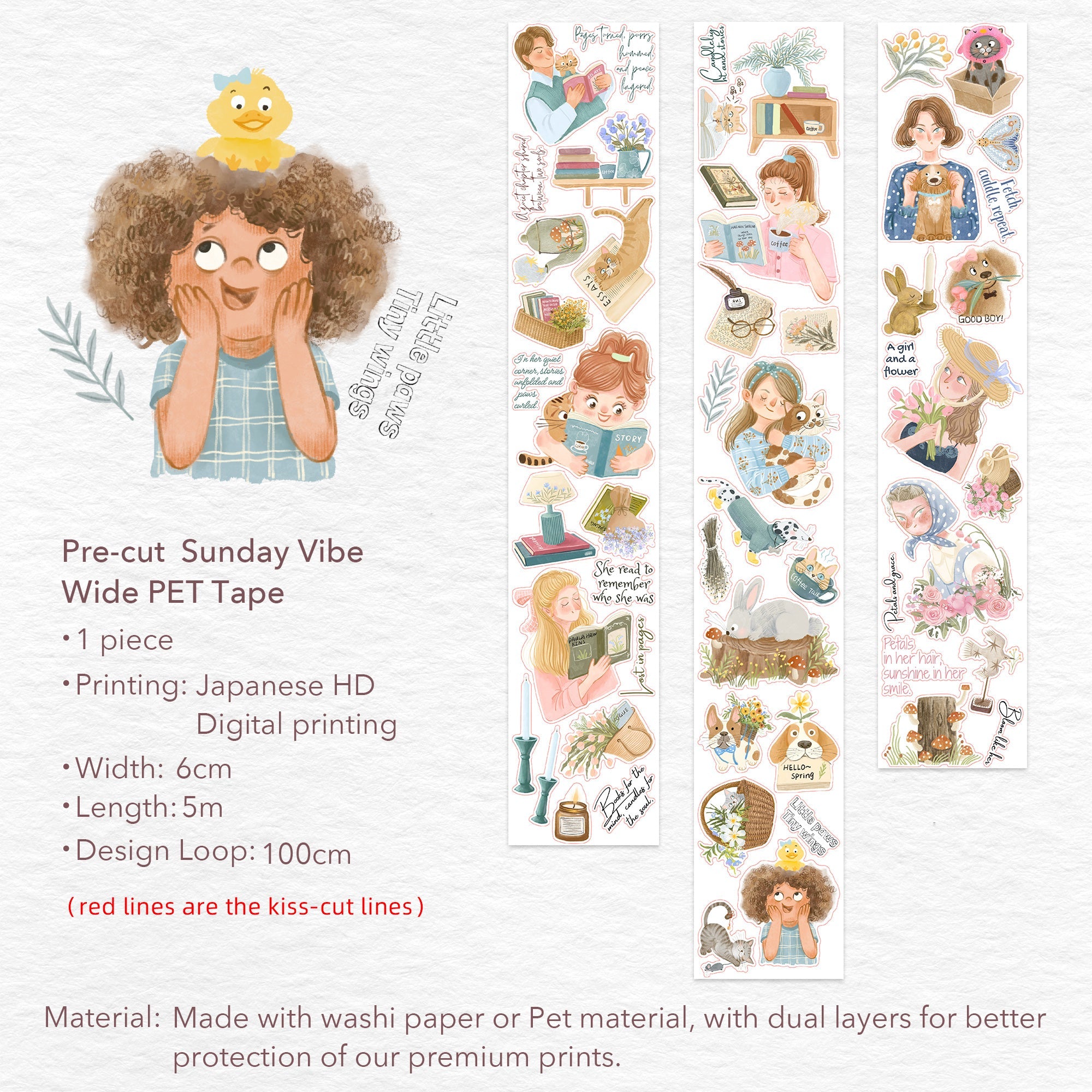 Pre-cut Sunday Vibe Wide Washi/PET Tape