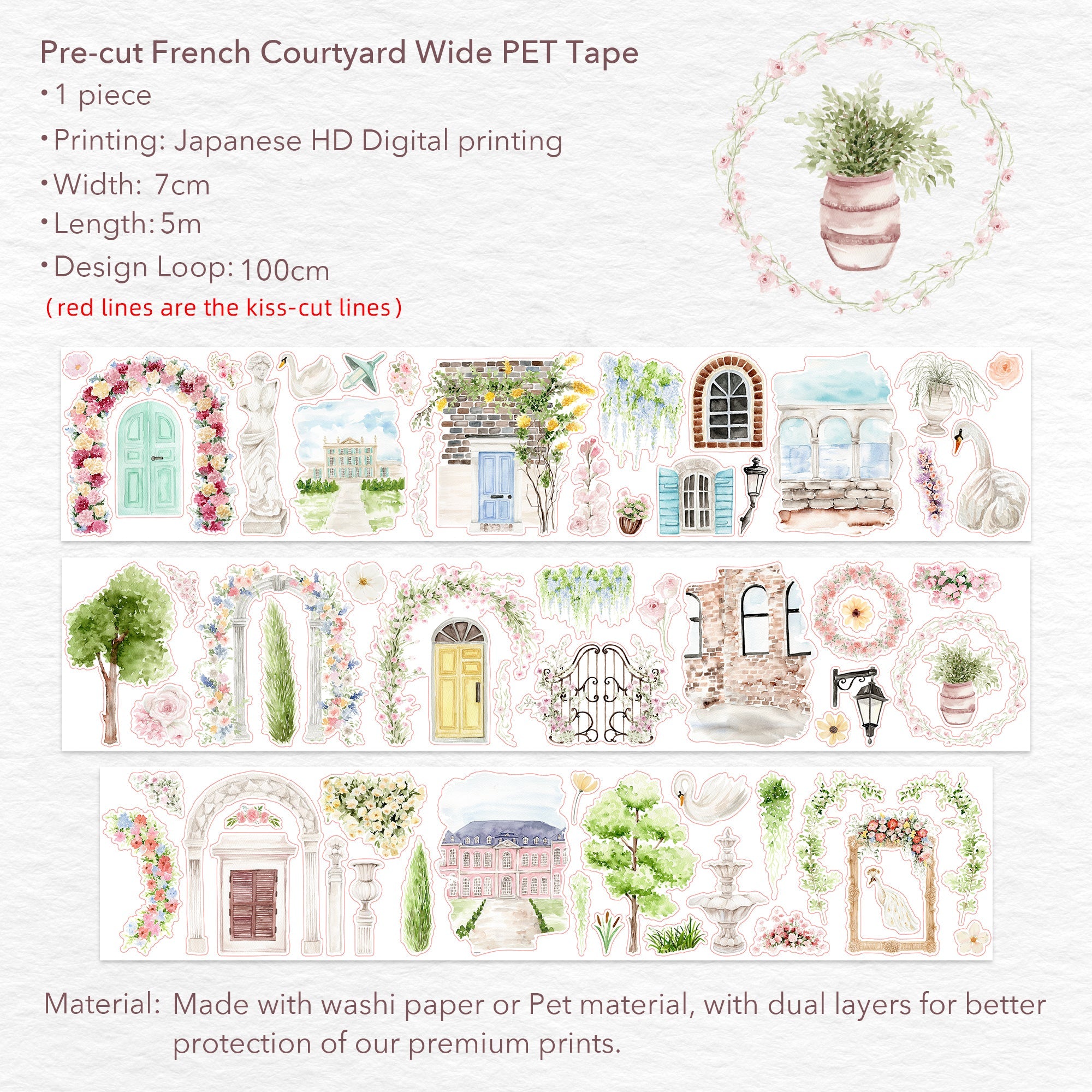 Pre-cut French Courtyard Wide Washi/PET Tape