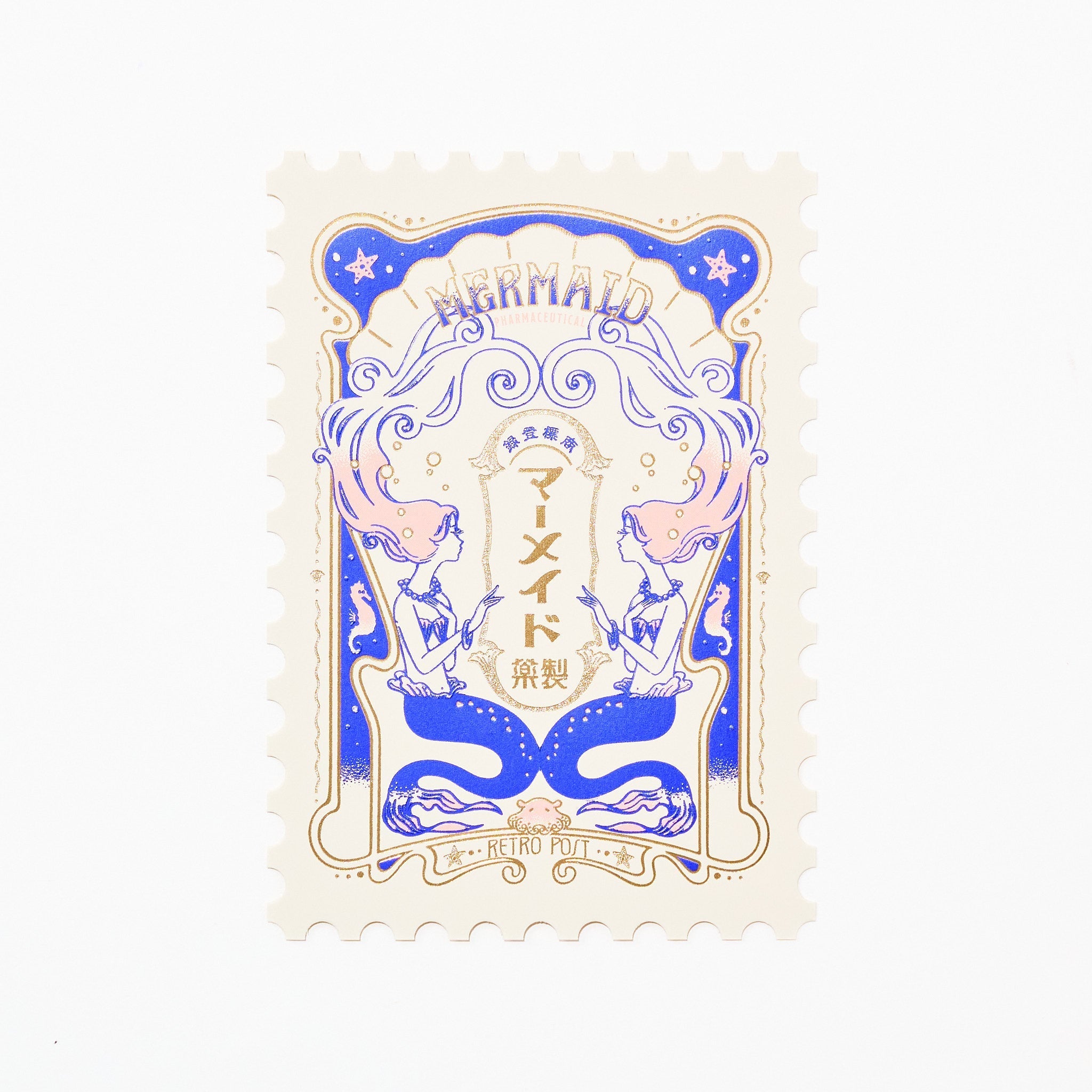 ROKKAKU x ob1toy Foil-Stamped Die-Cut Stamp Shaped Postcard / ROKKAKU