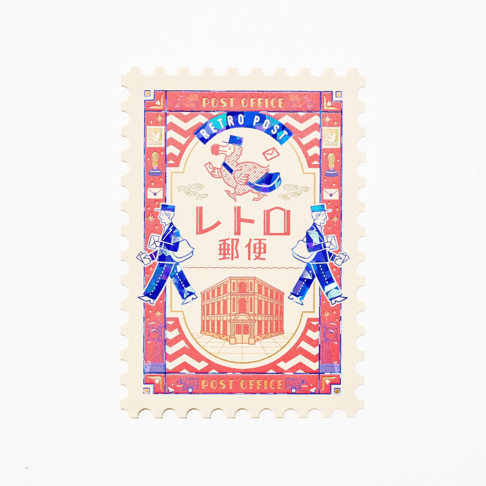 ROKKAKU x ob1toy Foil-Stamped Die-Cut Stamp Shaped Postcard / ROKKAKU