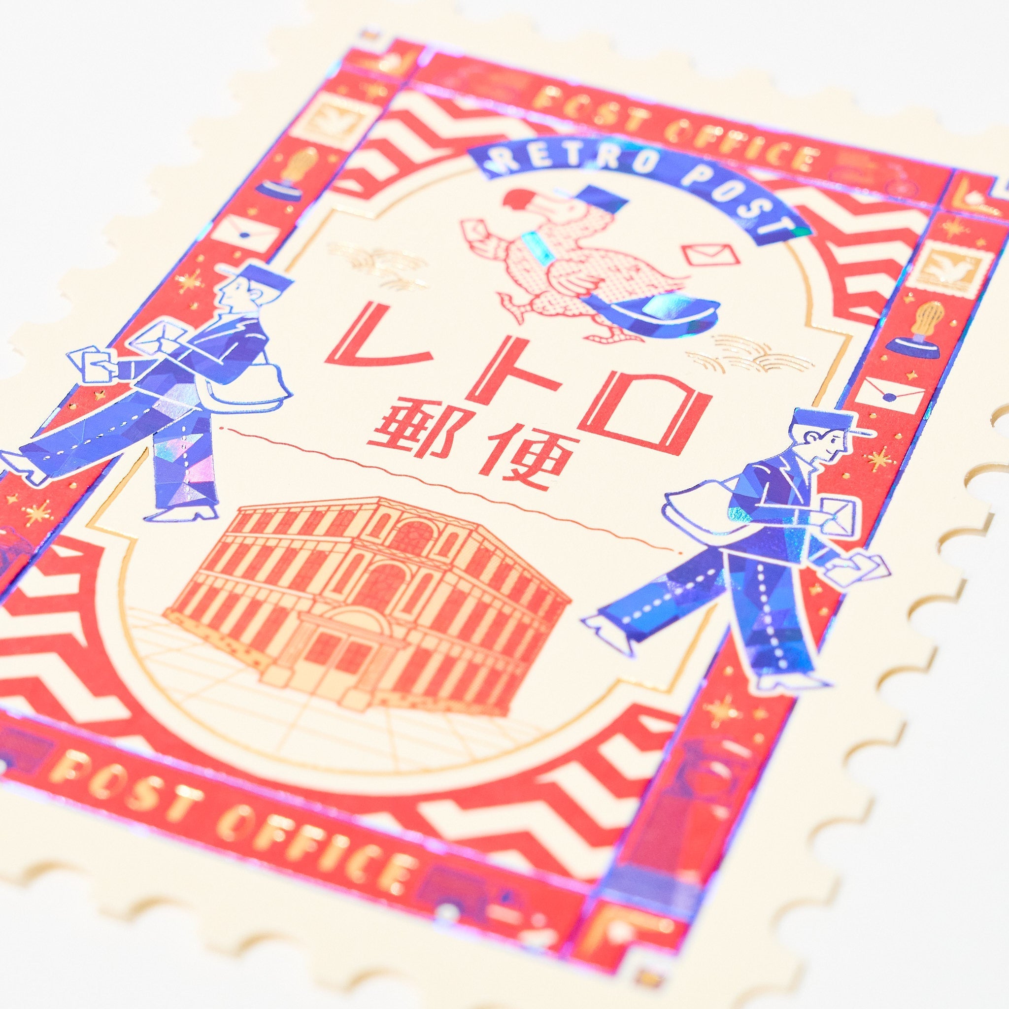 ROKKAKU x ob1toy Foil-Stamped Die-Cut Stamp Shaped Postcard / ROKKAKU