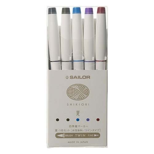 Shikiori Brush and Fine Dual-Tip Marker 5 Color Set / Sailor