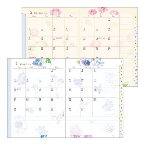 Takiko Kuroiwa Country Time Floral Print Pocket Diary 2026 / MIDORI