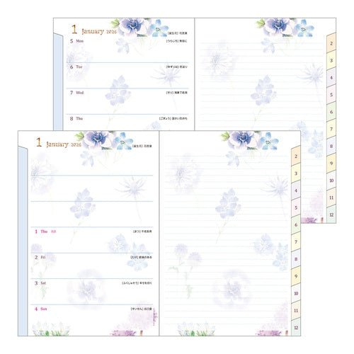 Takiko Kuroiwa Country Time Floral Print Pocket Diary 2026 / MIDORI