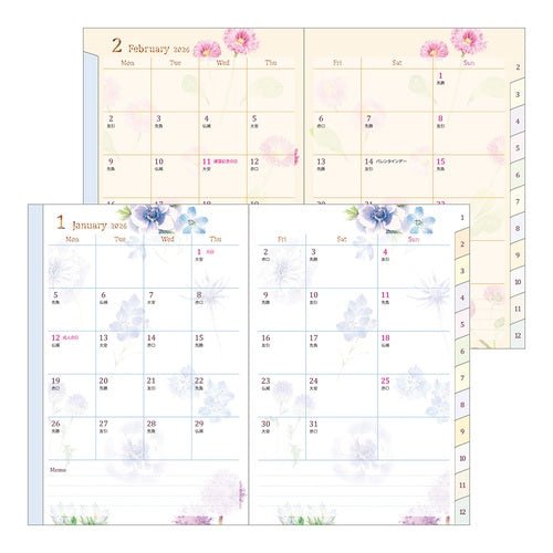 Takiko Kuroiwa Country Time Floral Print Pocket Diary 2026 / MIDORI