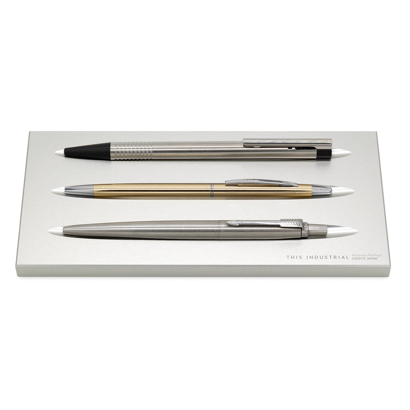 THIS INDUSTRIAL Attractive PenTray2 3-Slot Aluminum Pen Tray / Luddite