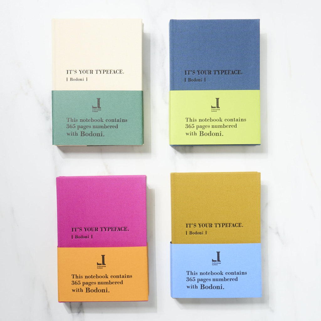 TYPEFACE NOTEBOOK A6 Size 365 Page Notebook - Bodoni / Letterpress Letters