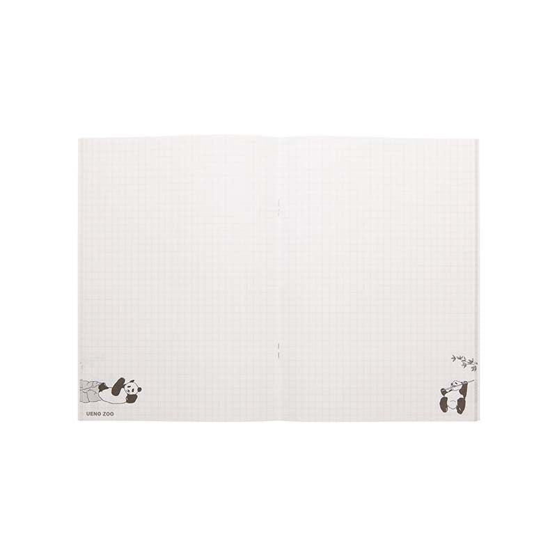 Open MIDORI Ueno Zoo notebook showing 5 mm grid pages with small panda prints