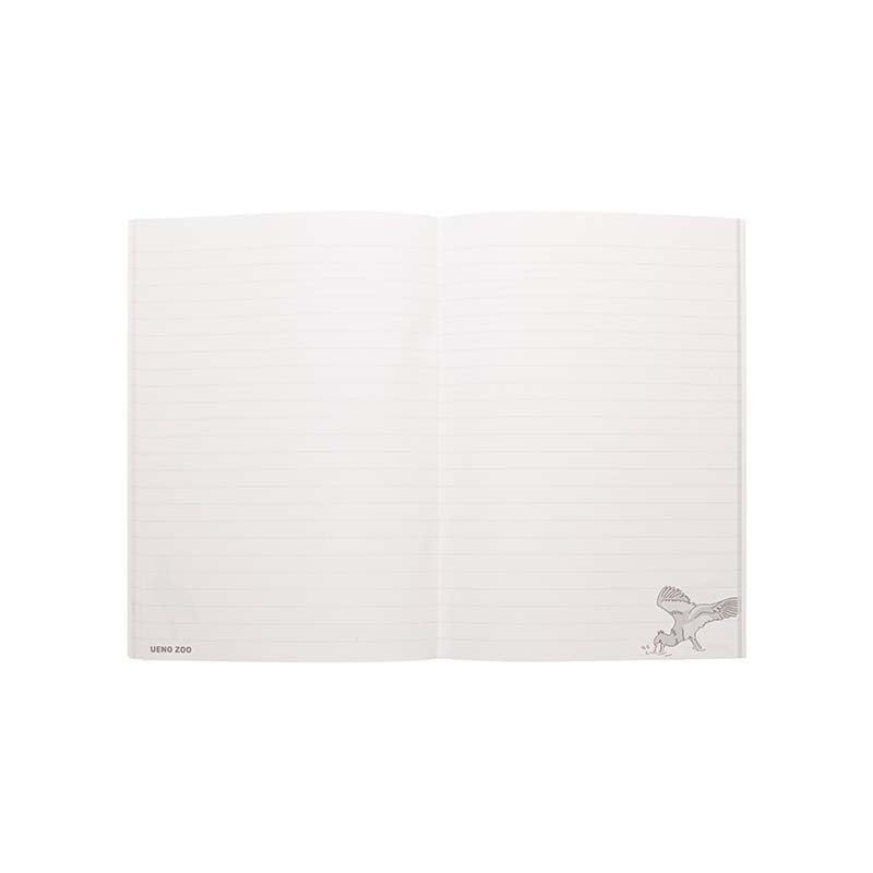 Open MIDORI Ueno Zoo notebook showing lined pages with an animal print in the corner
