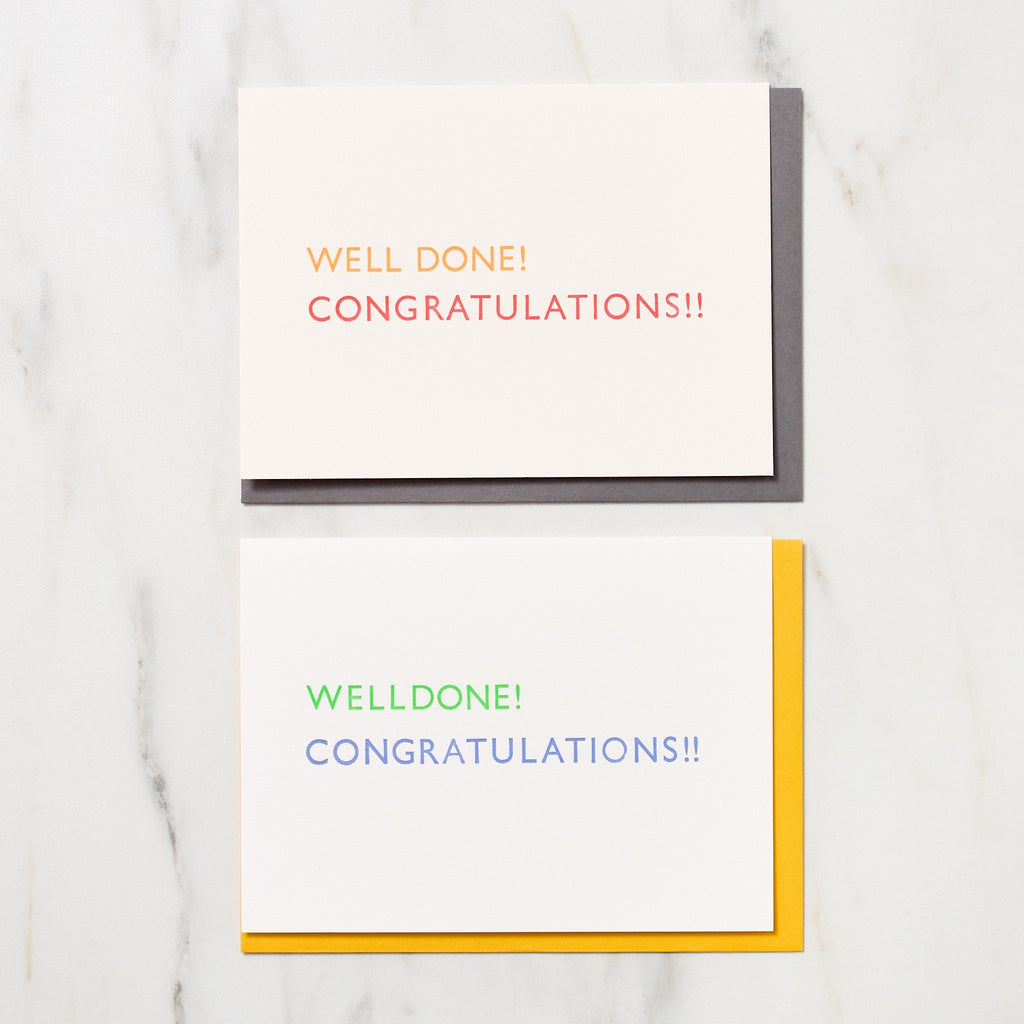 "Well Done! Congratulations!!" Greeting Cards / Letterpress Letters